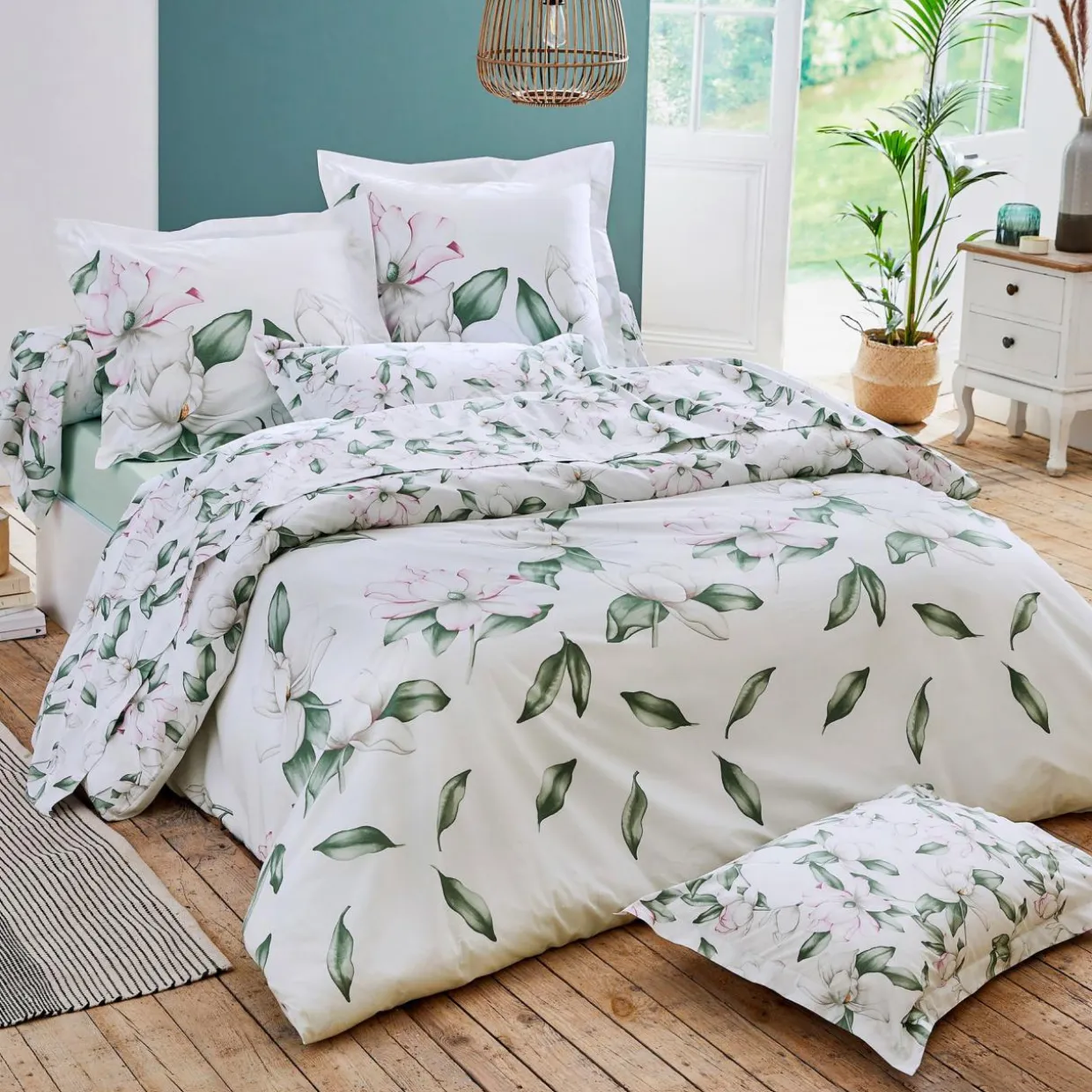 Taie de traversin percale de coton (L200 cm) Magnolia Vert sauge