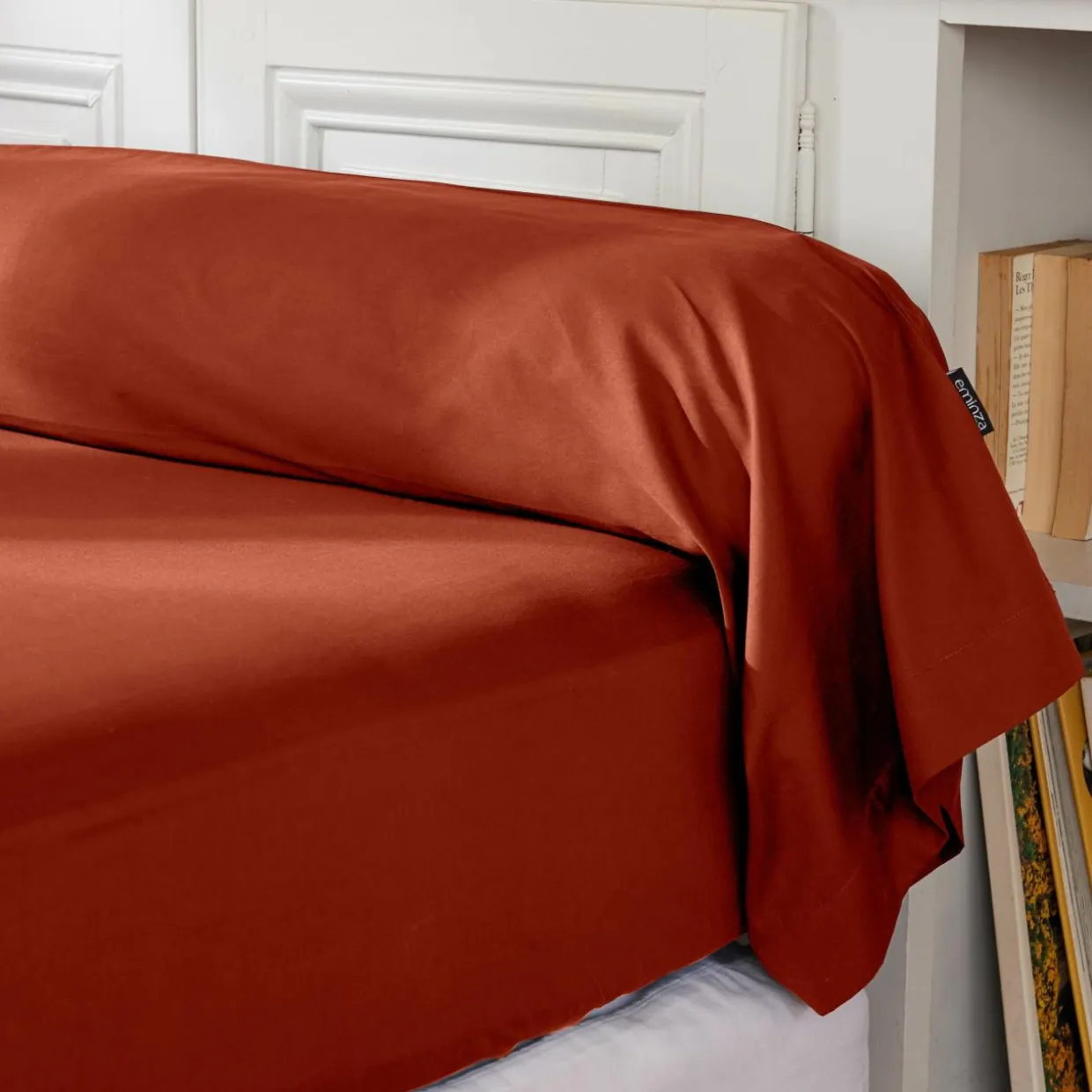 Taie de traversin percale de coton (L185 cm) Cali Terracotta