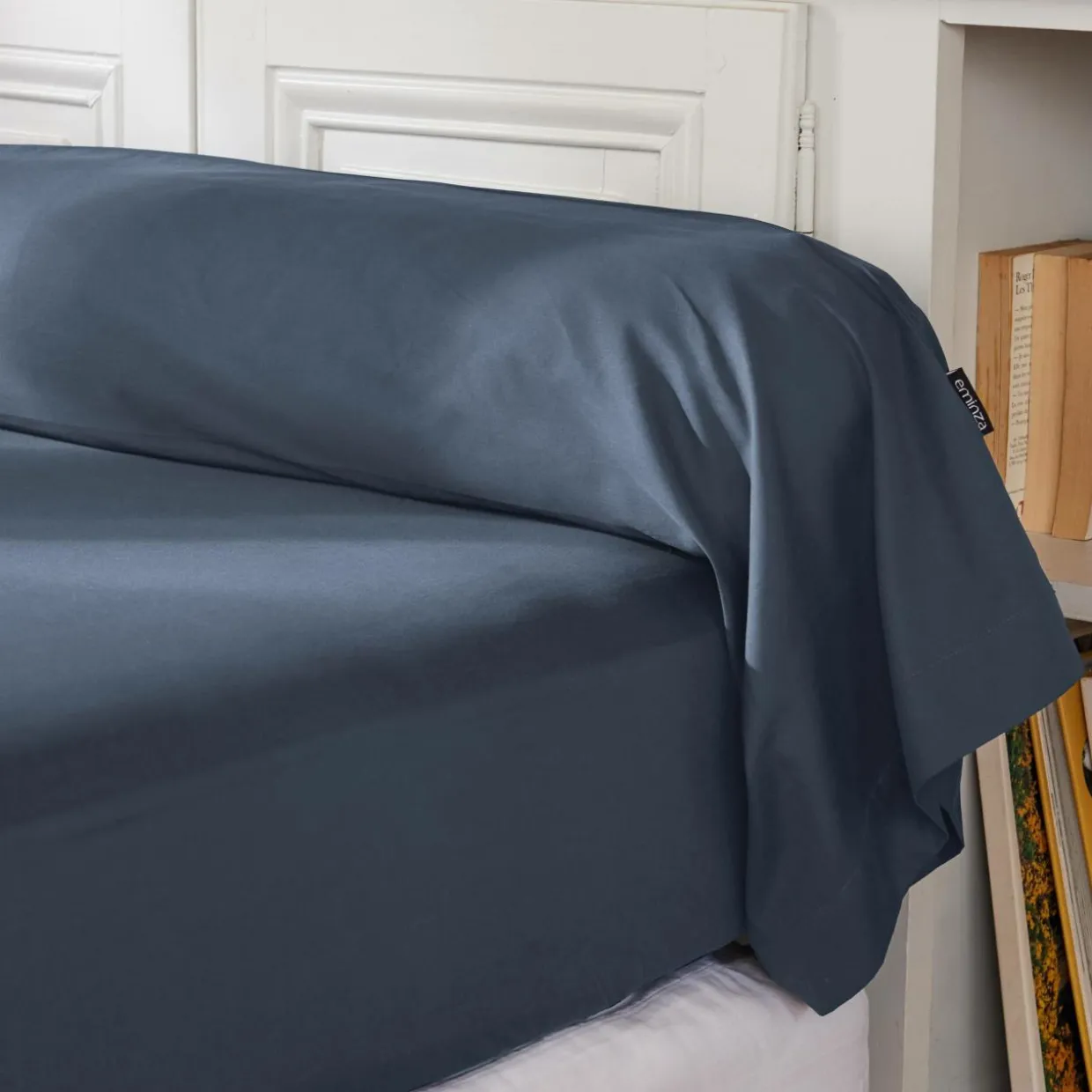 Taie de traversin percale de coton (L185 cm) Cali Bleu marine