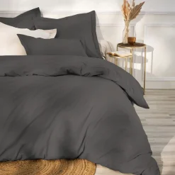 Taie de traversin percale de coton (L185 cm) Cali Gris anthracite