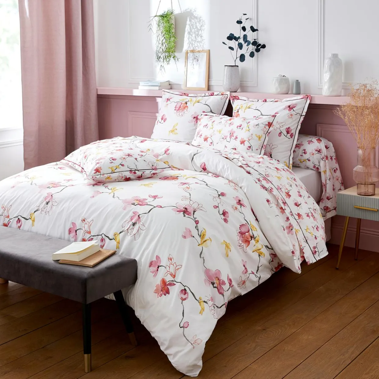 Taie de traversin percale de coton (L200 cm) Elisa Rose