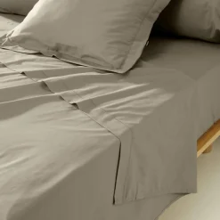 Taie de traversin percale de coton (L185 cm) Cali Taupe
