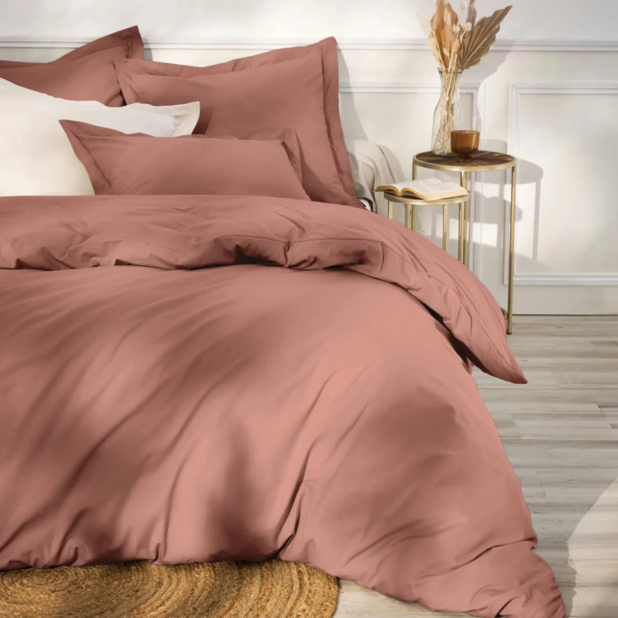 Taie de traversin percale de coton (L185 cm) Cali Bois de rose