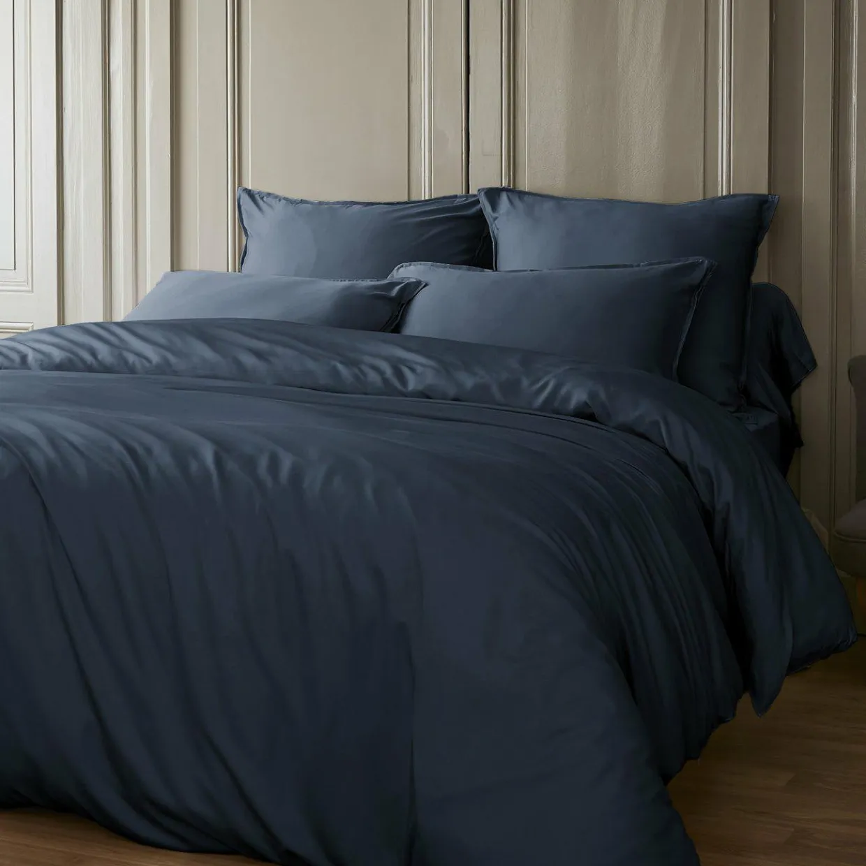 Taie de traversin satin de bambou (L185 cm) Sienna Bleu minuit