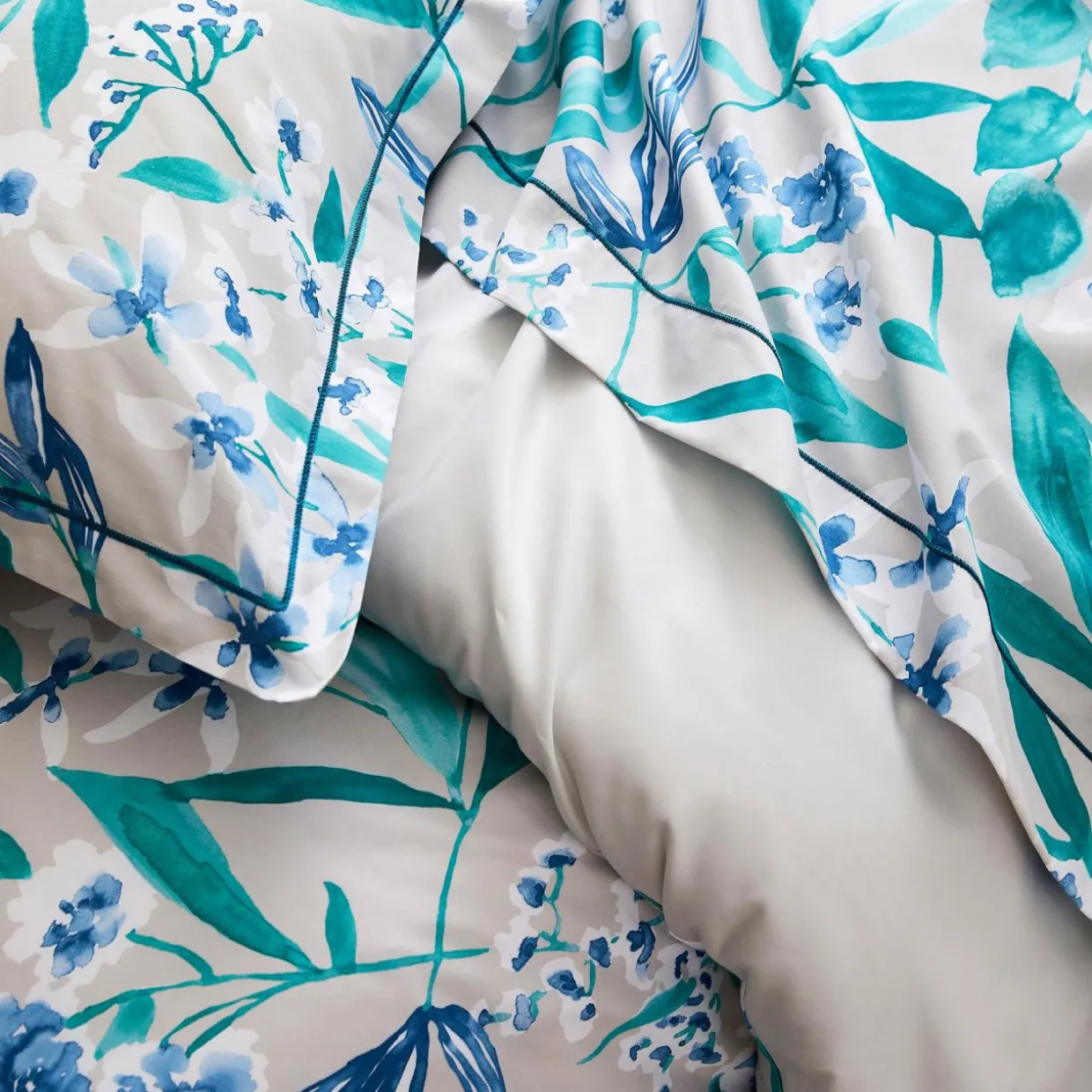 Taie de traversin satin de coton (L200 cm) Frida Vert émeraude