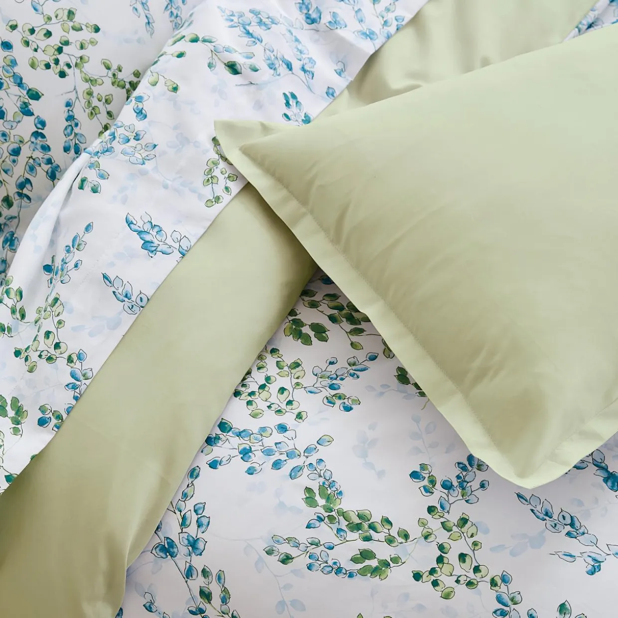 Taie de traversin satin de coton (L200 cm) Angèle Vert tilleul