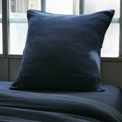 Taie d'oreiller carrée gaze de coton (60 x 60 cm) Gaïa Bleu nuit