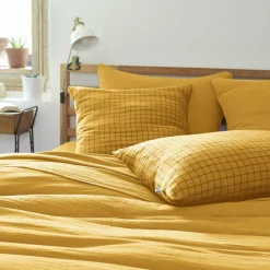 Taie d'oreiller carrée gaze de coton (60 x 60 cm) Gaïa Mix Jaune safran