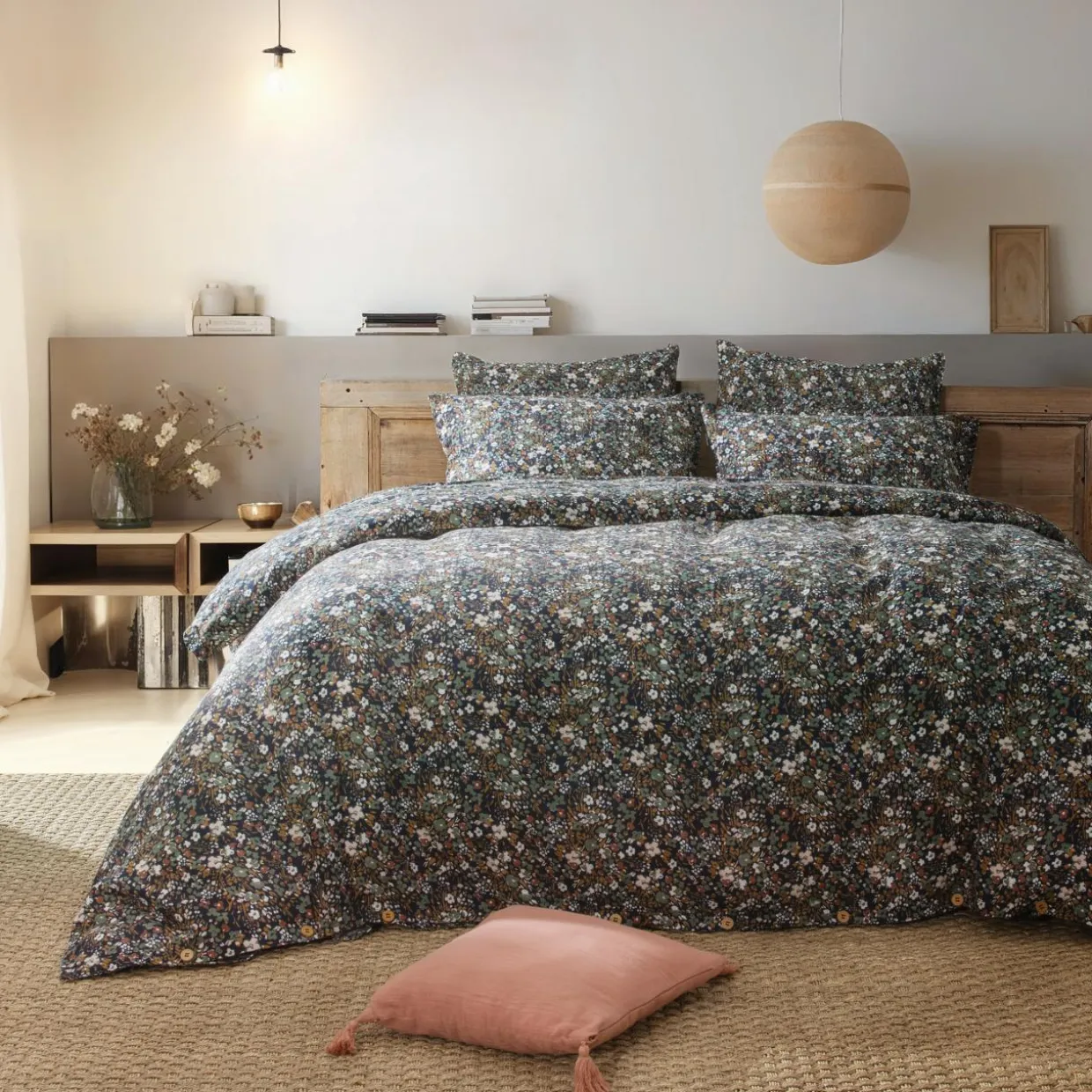 Taie d'oreiller carrée gaze de coton (60 x 60 cm) Constance Bleu nuit
