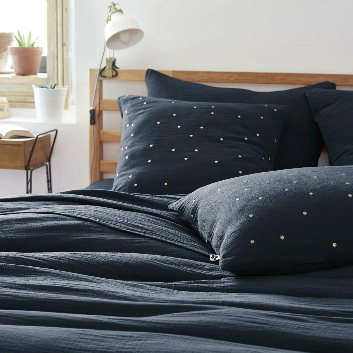 Taie d'oreiller carrée gaze de coton (60 x 60 cm) Gaïa Chic Bleu nuit
