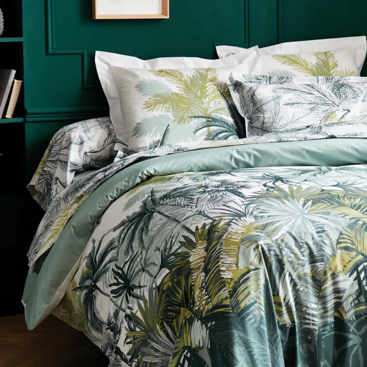 Taie d'oreiller carrée percale de coton (65 x 65 cm) Trinidad Mousson Verte