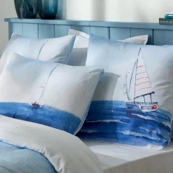 Taie d'oreiller carrée percale de coton (65 x 65 cm) Regate Bleue