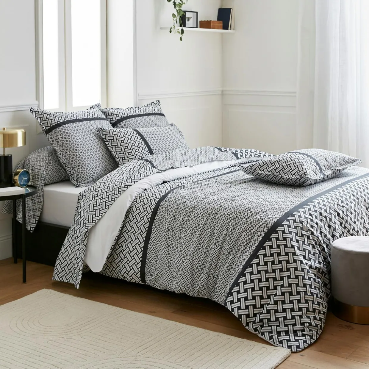 Taie d'oreiller carrée percale de coton (65 x 65 cm) Riviera Grise
