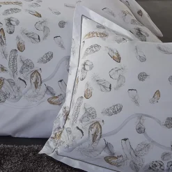 Taie d'oreiller carrée percale de coton (65 x 65 cm) Plumes Grise