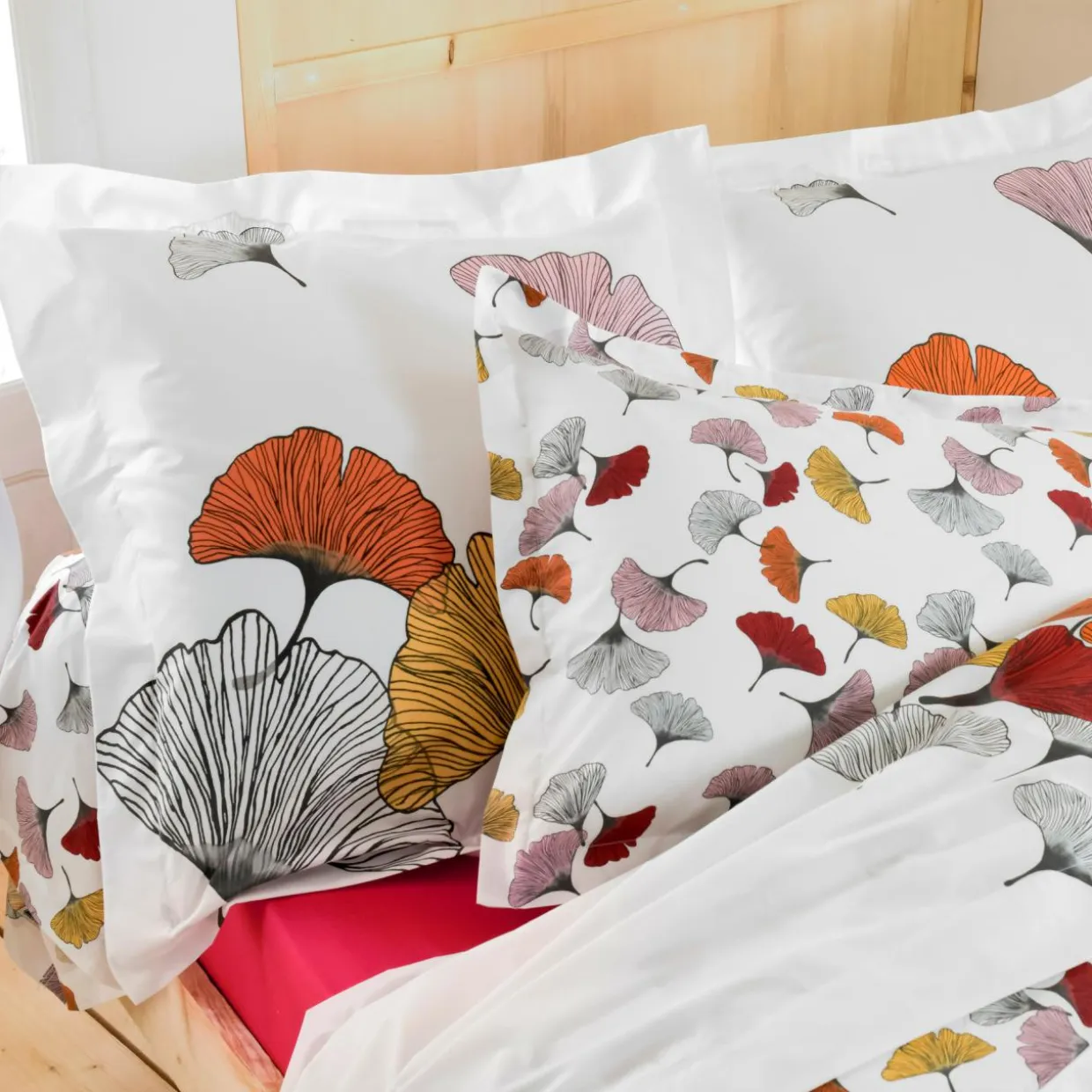 Taie d'oreiller carrée percale de coton (65 x 65 cm) Ginkgo Multicolore