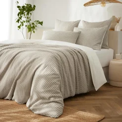 Taie d'oreiller carrée réversible coton texturé et percale (60 x 60 cm) Alice Ecru