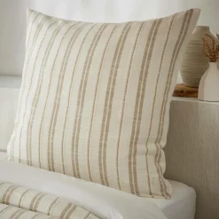 Taie d'oreiller carrée réversible coton texturé et percale (80 x 80 cm) Alice Ficelle