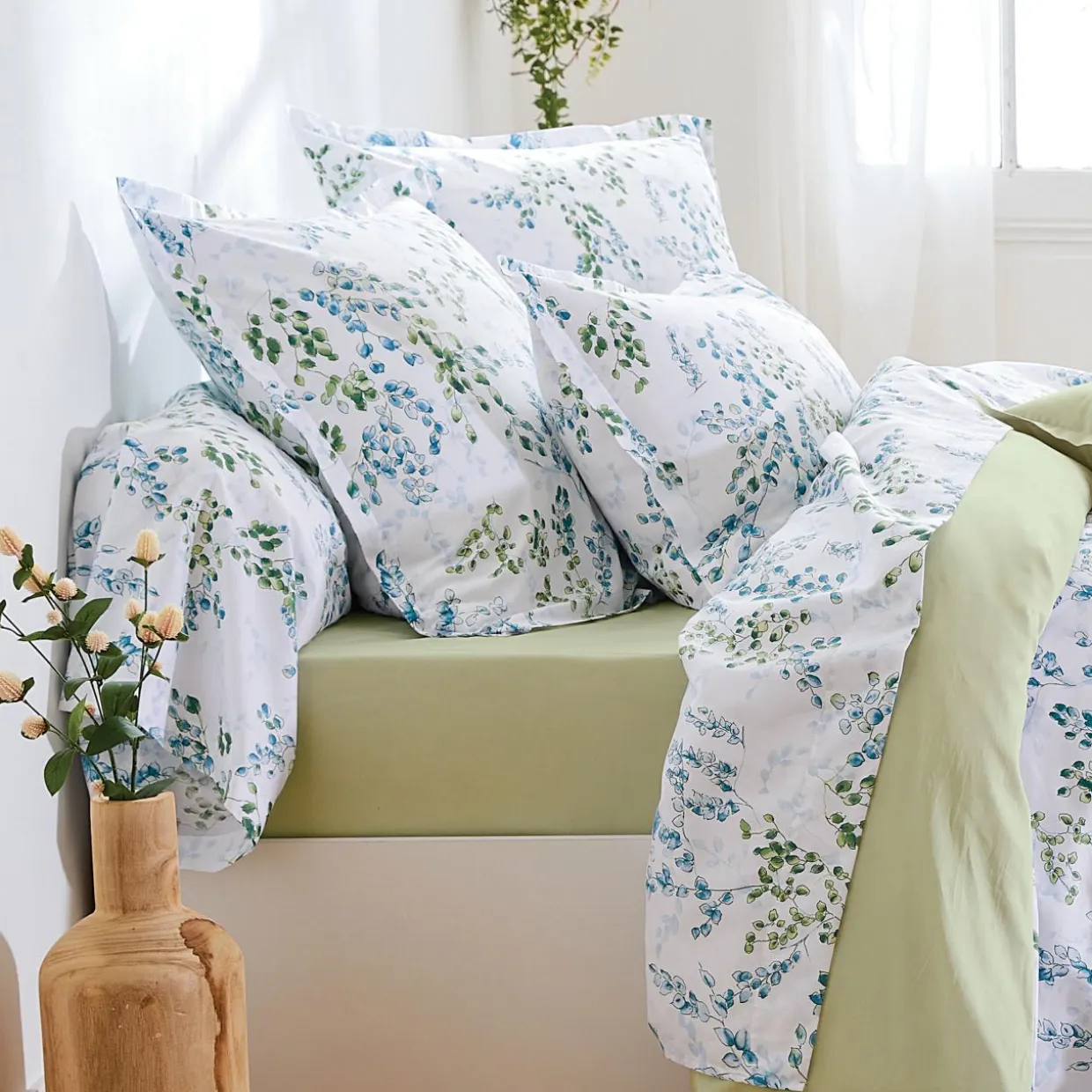 Taie d'oreiller carrée satin de coton (65 x 65 cm) Angèle Vert tilleul
