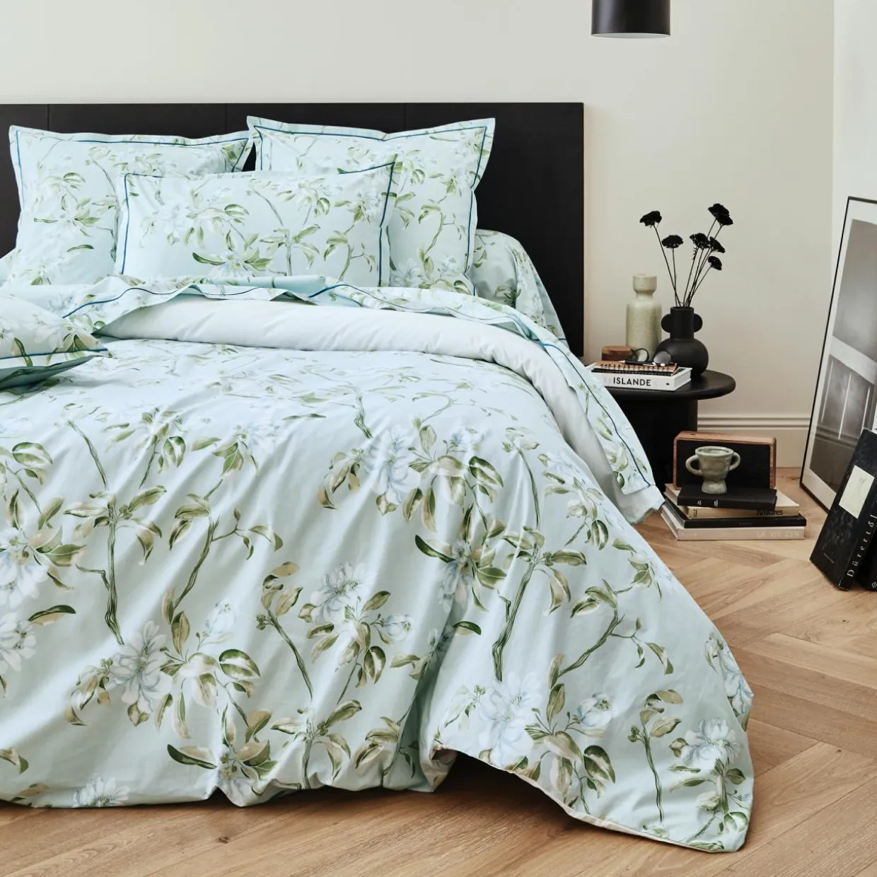 Taie d'oreiller rectangulaire percale de coton (50 x 70 cm) Eléna Nil Verte
