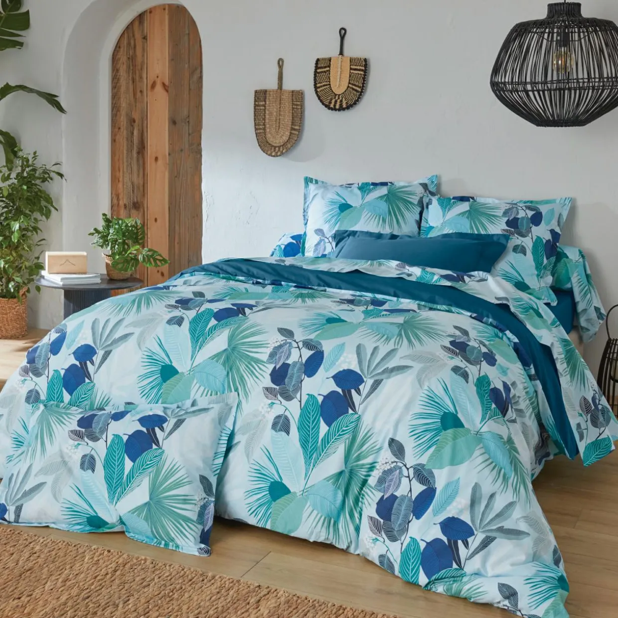 Taie d'oreiller rectangulaire percale de coton (50 x 70 cm) Moorea Bleue