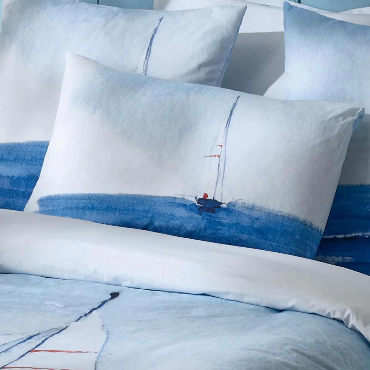 Taie d'oreiller rectangulaire percale de coton (50 x 70 cm) Regate Bleue