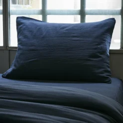 Taie d'oreiller rectangulaire gaze de coton (50 x 70 cm) Gaïa Bleu nuit