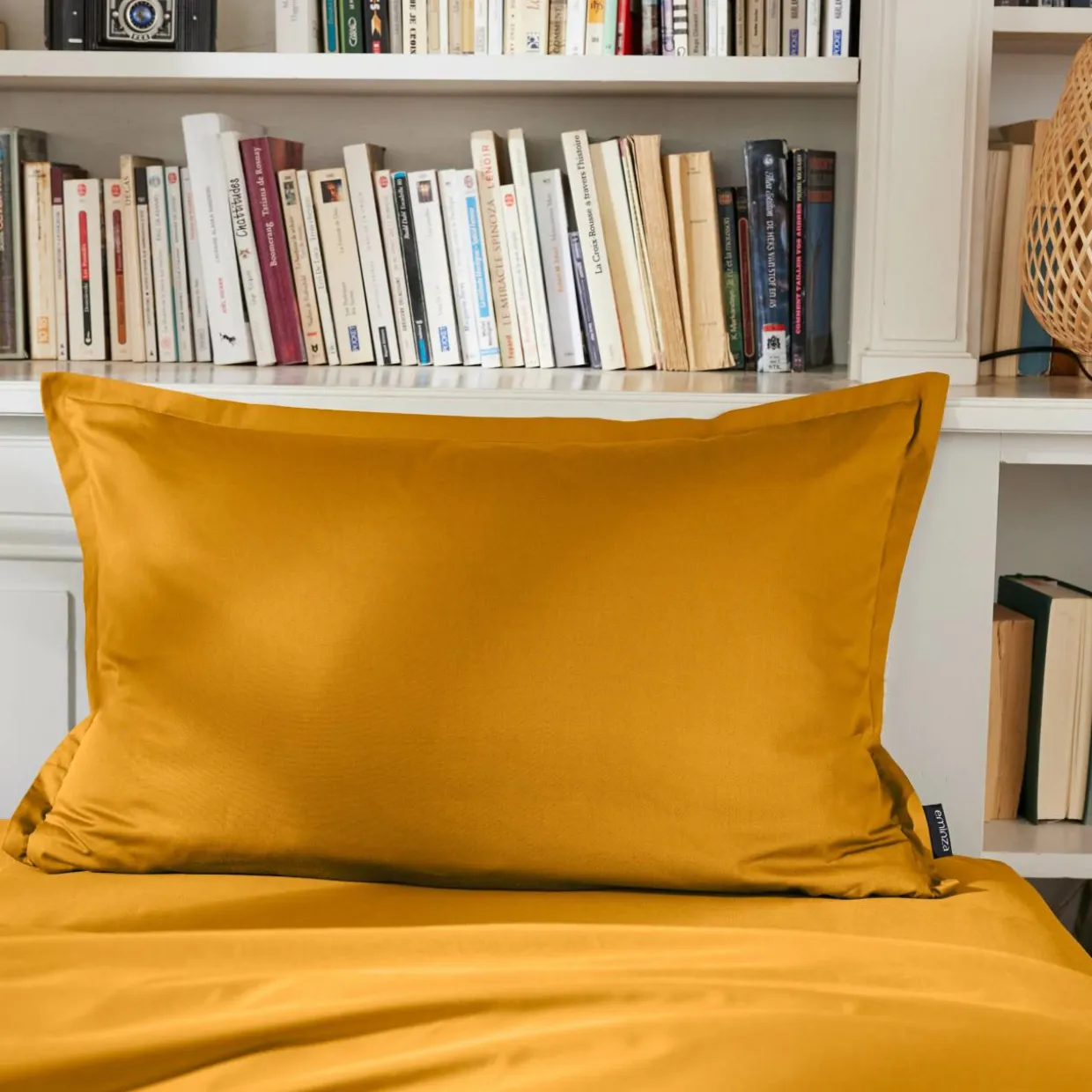Taie d'oreiller rectangulaire percale de coton (50 x 70 cm) Cali Jaune moutarde