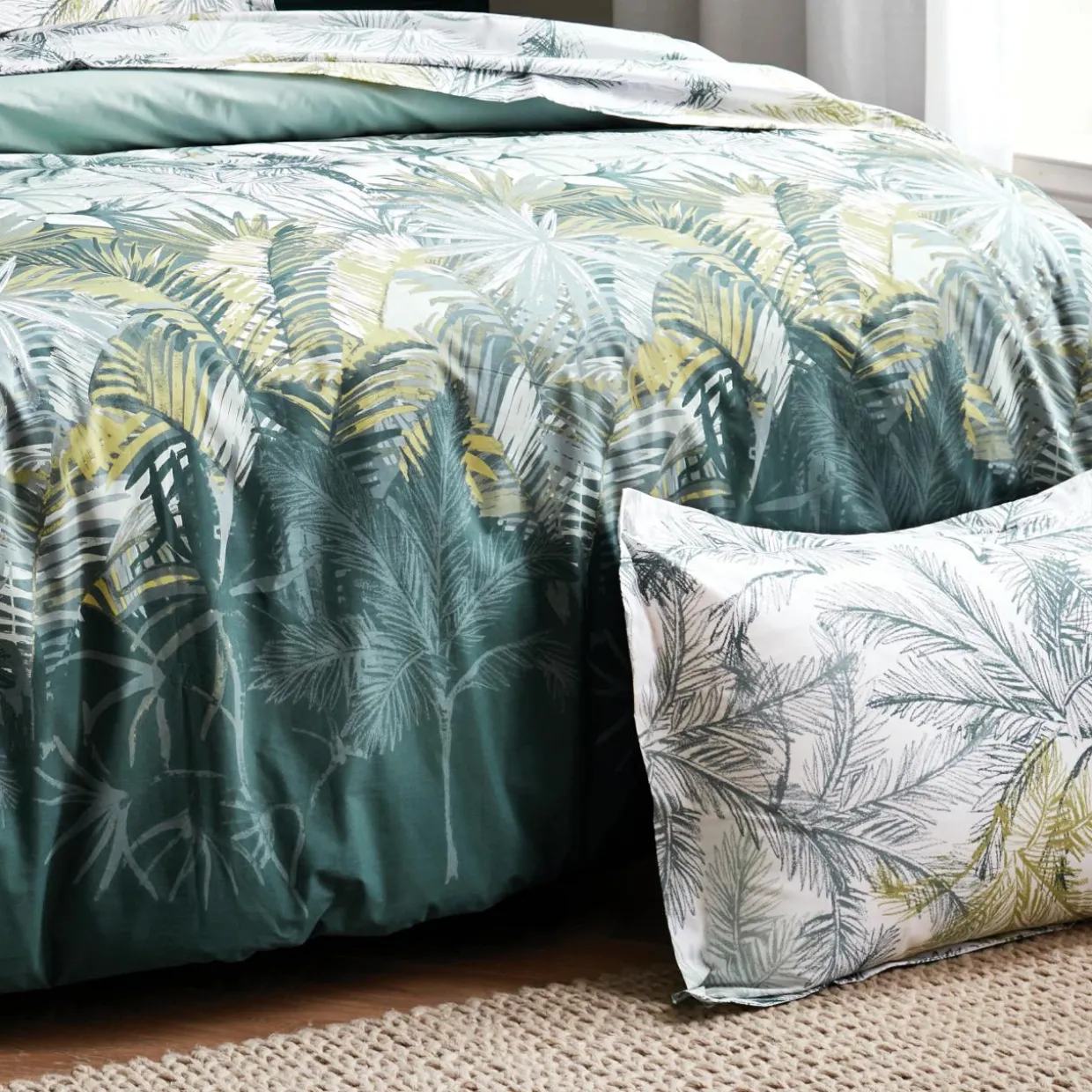Taie d'oreiller rectangulaire percale de coton (50 x 70 cm) Trinidad Mousson Verte
