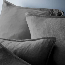 Taie d'oreiller rectangulaire flanelle de coton (50 x 70 cm) Théa Gris anthracite