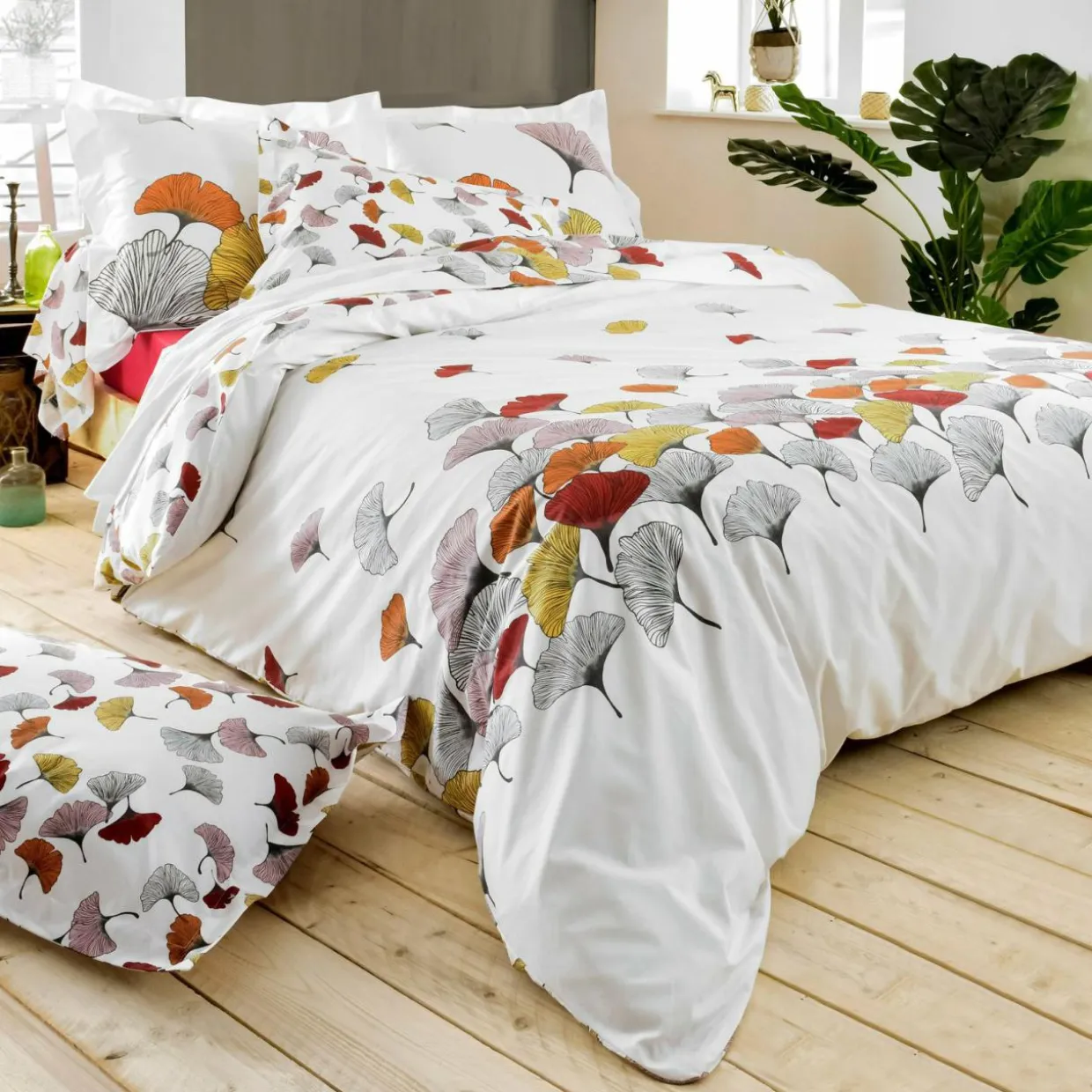 Taie d'oreiller rectangulaire percale de coton (50 x 70 cm) Ginkgo Multicolore