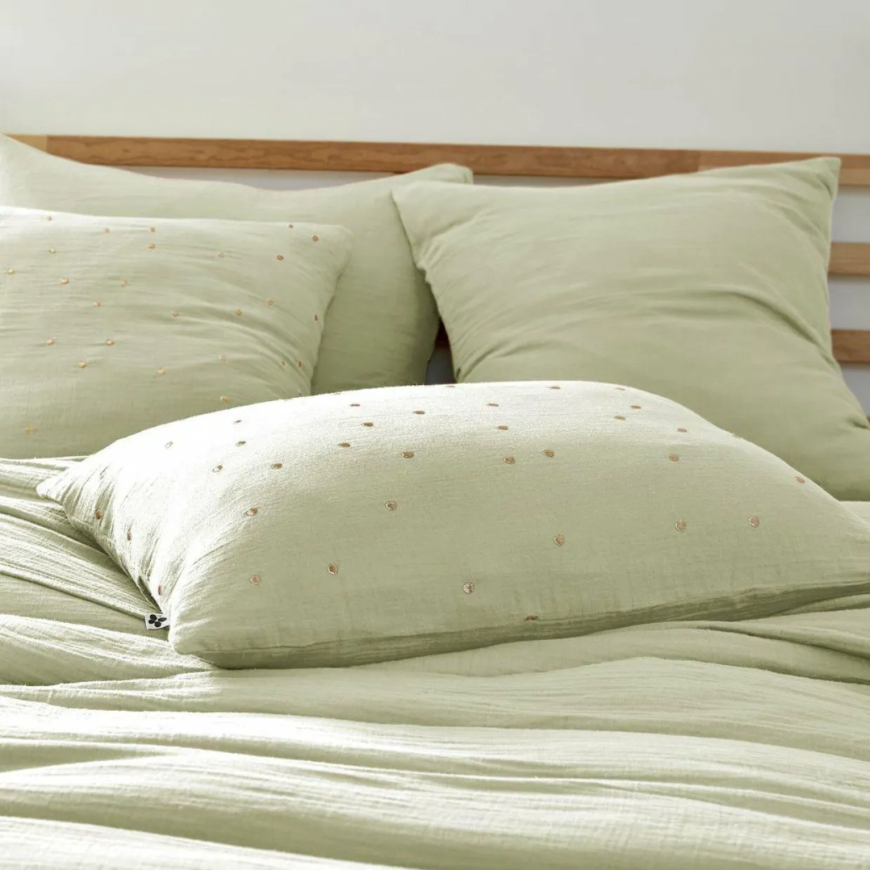 Taie d'oreiller rectangulaire gaze de coton (50 x 70 cm) Gaïa Chic Vert tilleul