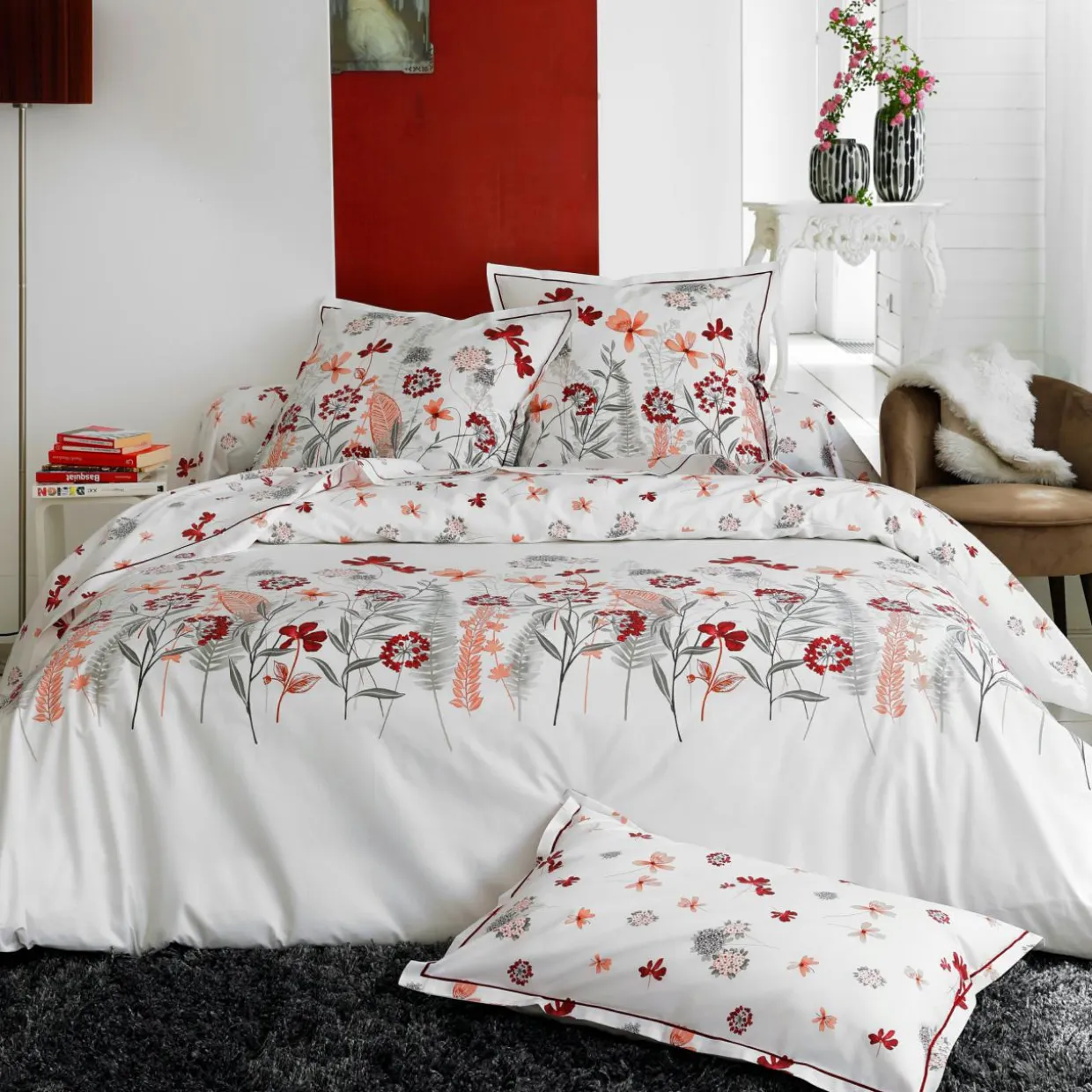 Taie d'oreiller rectangulaire percale de coton (50 x 70 cm) Petite folie Rouge