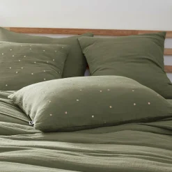 Taie d'oreiller rectangulaire gaze de coton (50 x 70 cm) Gaïa Chic Vert romarin