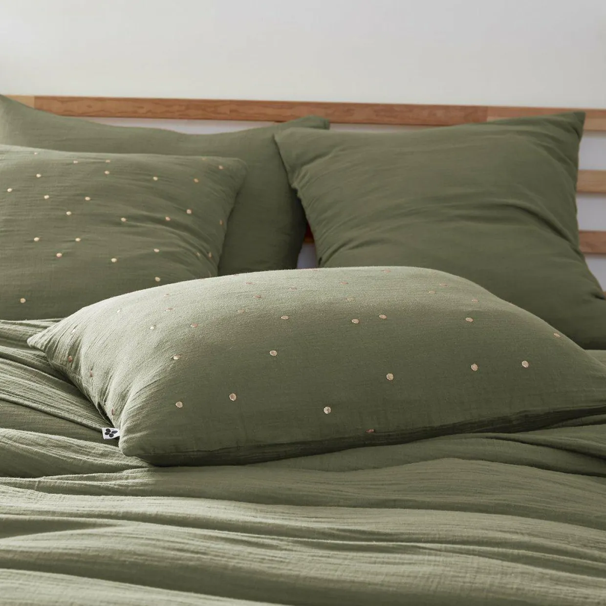 Taie d'oreiller rectangulaire gaze de coton (50 x 70 cm) Gaïa Chic Vert romarin