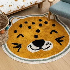 Tapis antidérapant enfant coton (90 cm) Léopard Orange