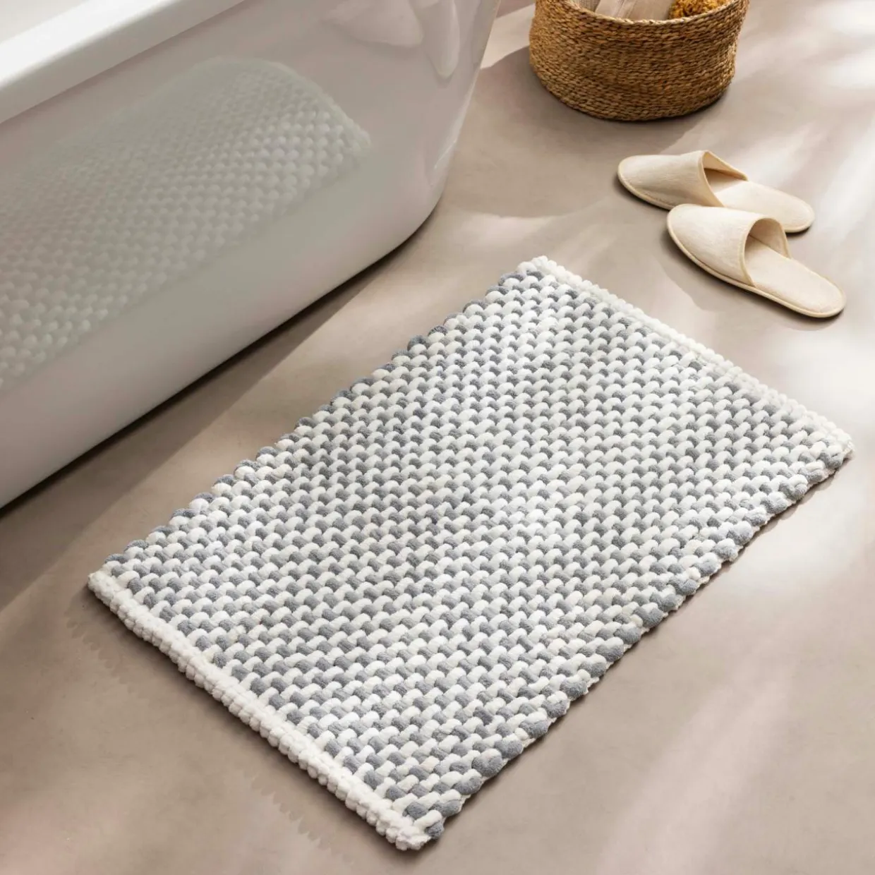Tapis de bain effet tissé en relief (50 x 80 cm) Rafael Gris