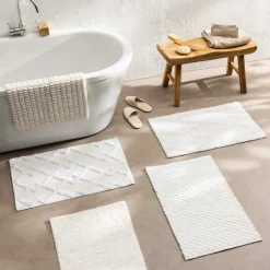 Tapis de bain en coton (50 x 80 cm) Thais Blanc