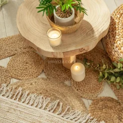 Tapis de salon jute rond (120 cm) Vent Beige naturel