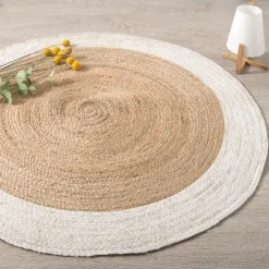 Tapis de salon jute rond (D120 cm) Bord Blanc