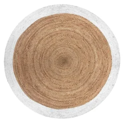 Tapis de salon jute rond (D120 cm) Bord Blanc