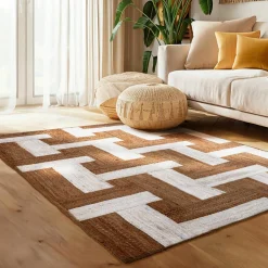 Tapis de salon rectangulaire jute tissée main (140 x 200 cm) Anjali Marron