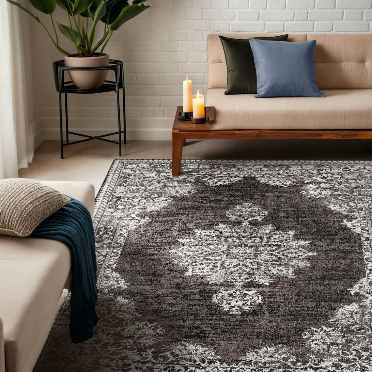 Tapis de salon rectangulaire jacquard (140 x 200 cm) Sana Gris