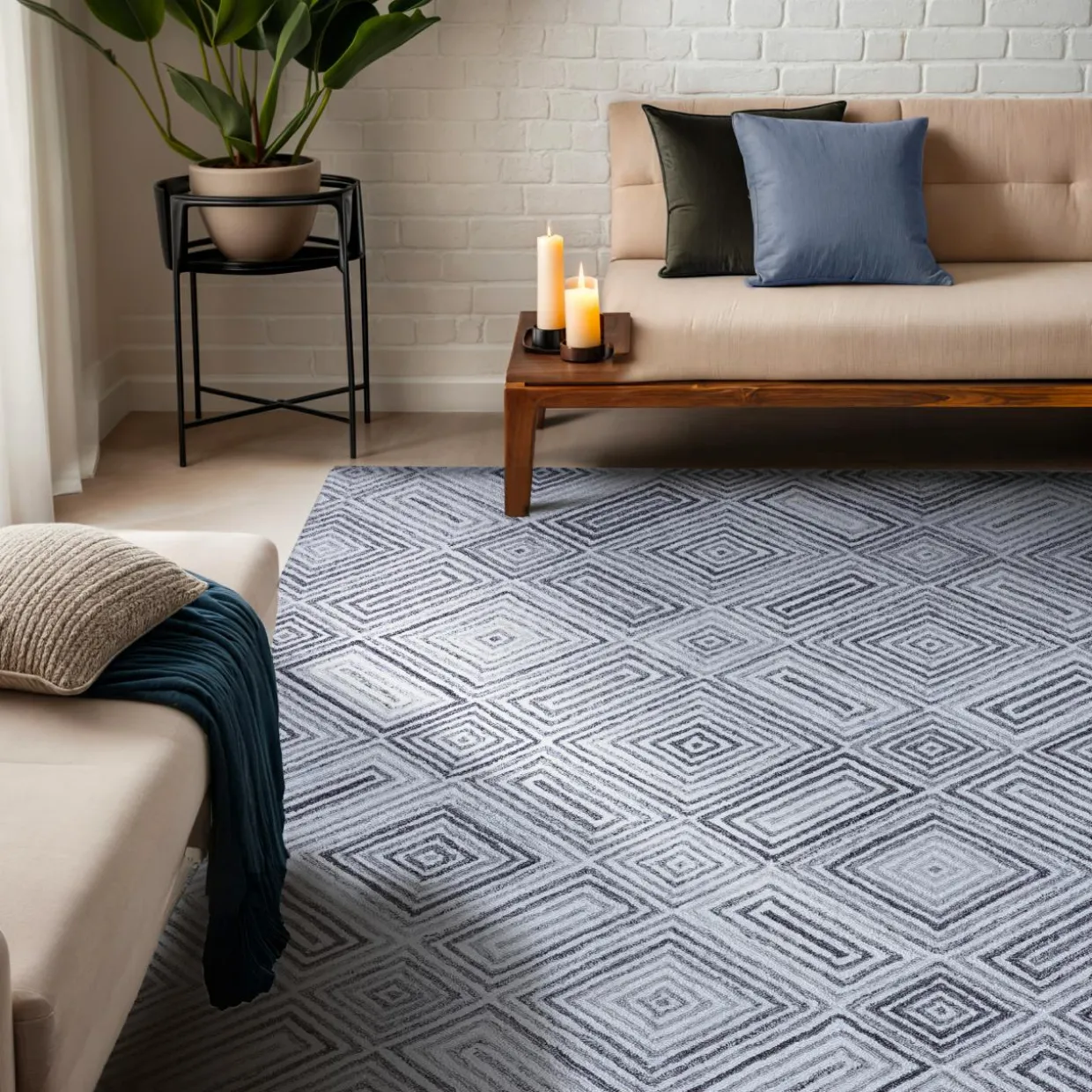 Tapis de salon rectangulaire matière recyclée tuftée (140 x 200 cm) Shelton Gris