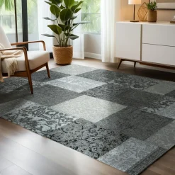 Tapis de salon rectangulaire jacquard (140 x 200 cm) Rishi Noir et gris