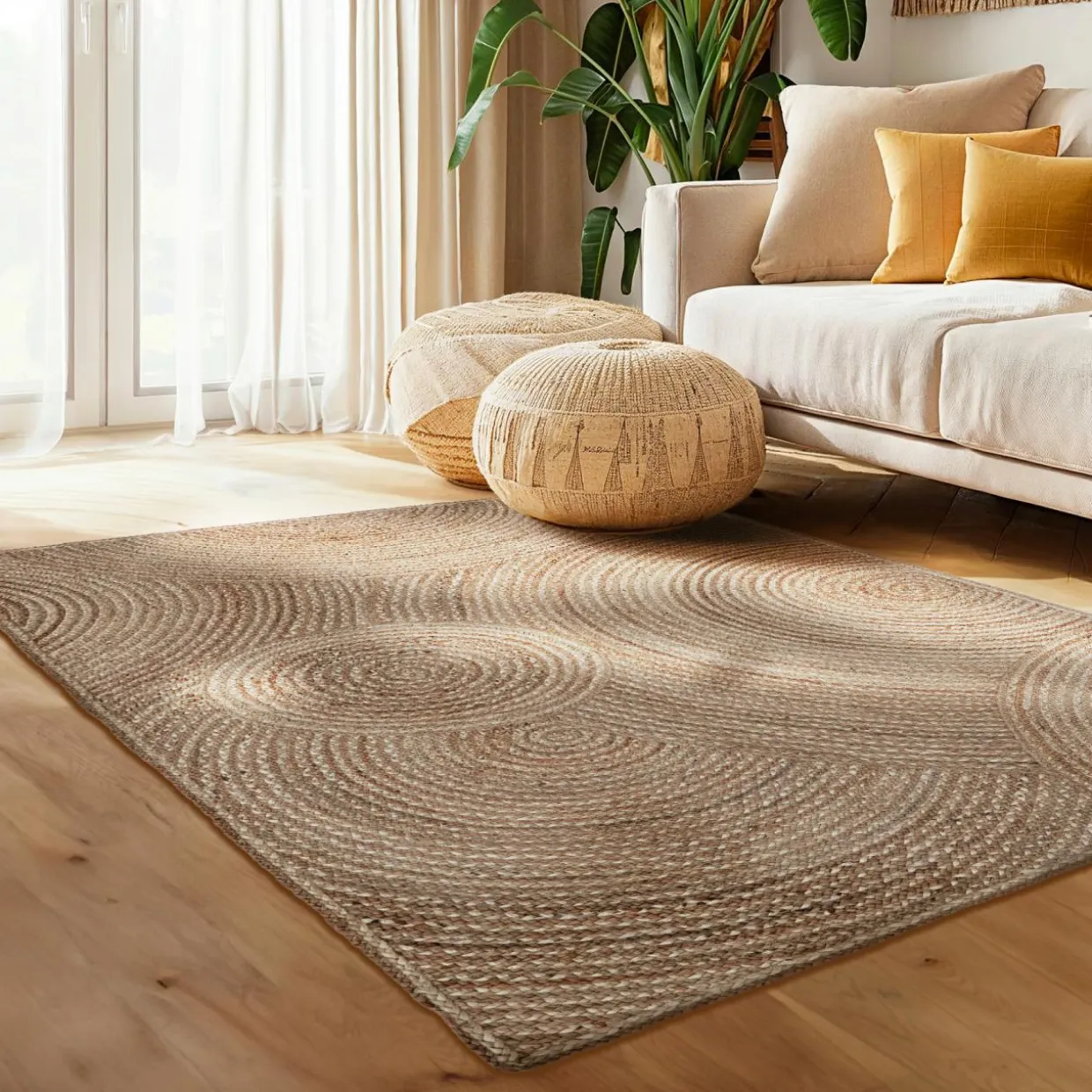 Tapis de salon rectangulaire jute tressée main (160 x 230 cm) Neha Beige