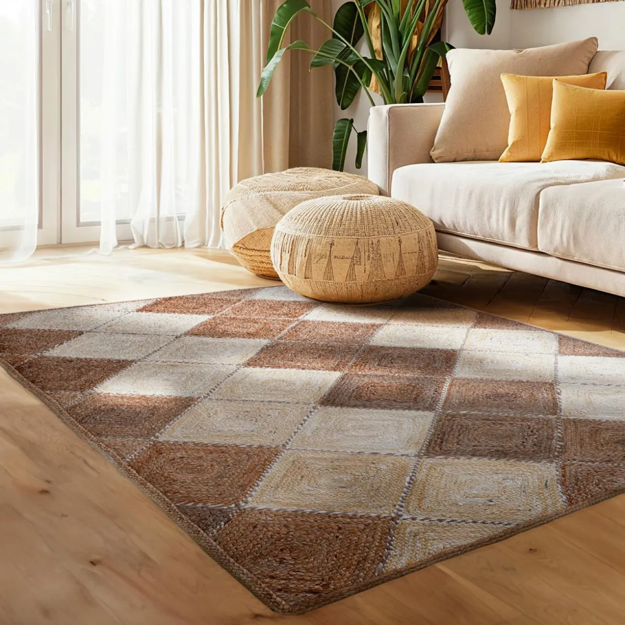 Tapis de salon rectangulaire jute tressée main (140 x 200 cm) Advay Beige