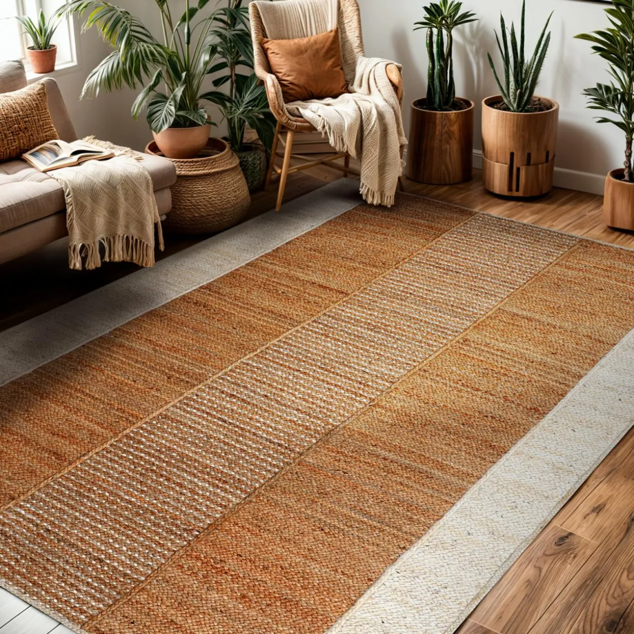 Tapis de salon rectangulaire jute tissée main (140 x 200 cm) Hudson Marron