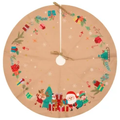 Tapis de sapin en jute (D90 cm) Lutin et Père Noël Multicolore