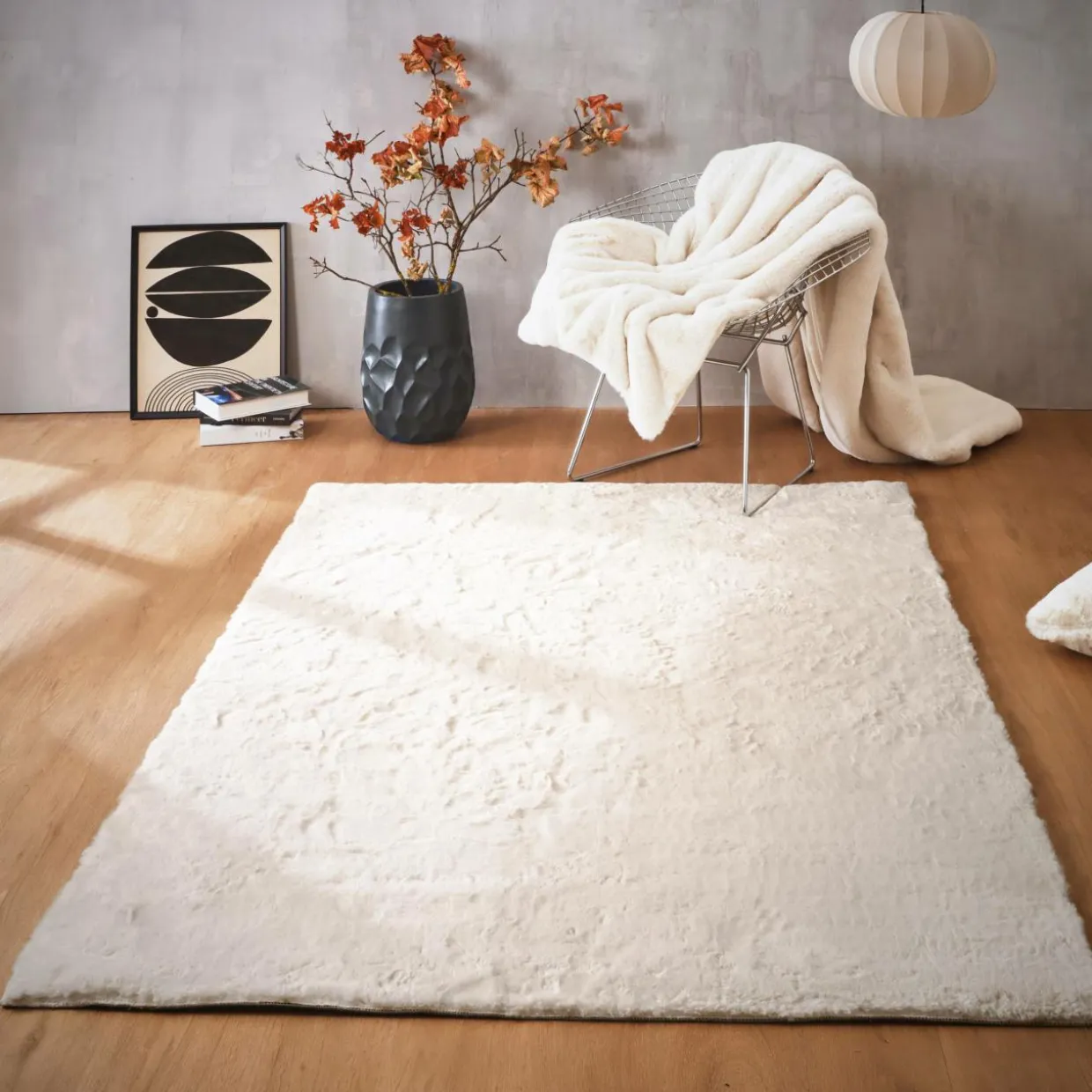 Tapis rectangulaire fausse fourrure (140 x 200 cm) Finn Blanc