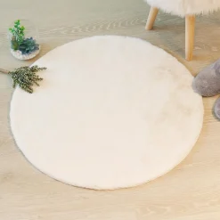 Tapis rond fausse fourrure (80 cm) Jona Ivoire